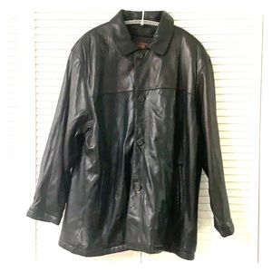 Men’s black leather pea coat